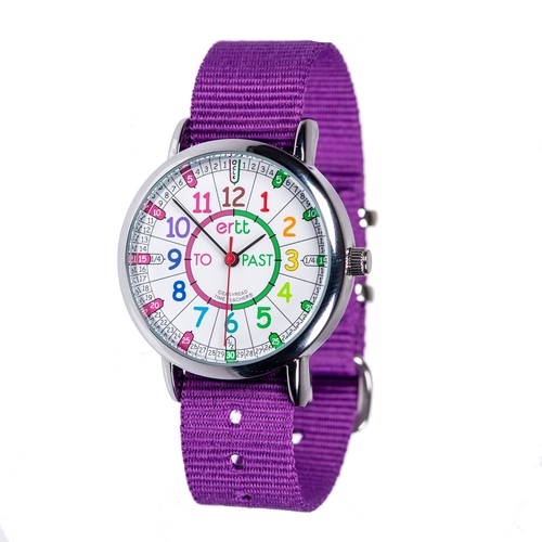 Time Teacher Watch - Rainbow Face - Purple Strap