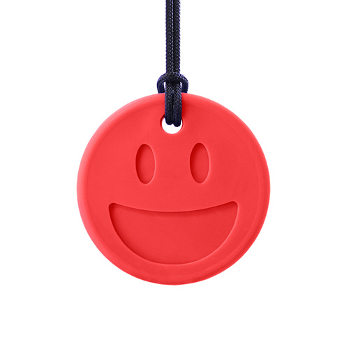 Smiley Face Chew Necklace - Soft Red 